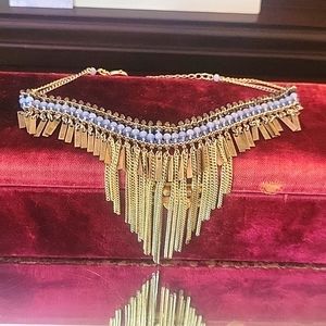 WHBM Gold and Blue Choker Necklace